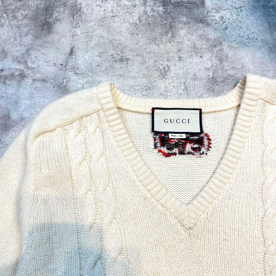 GUCCIグッチ Vネック ケーブルニット セーターレディース