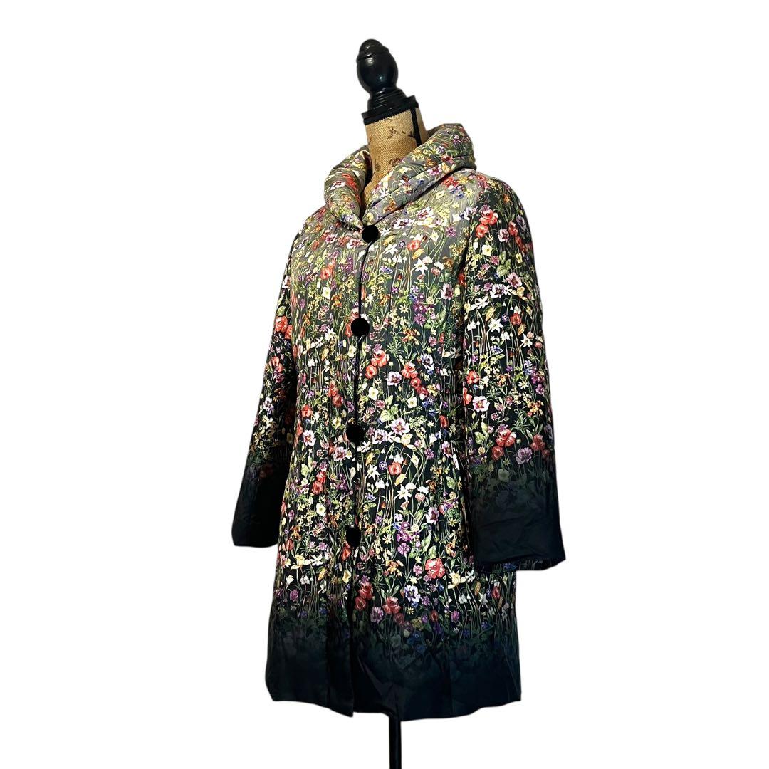 【美品】【LL】Healthy 絹 フラワー ダウンコート レディース