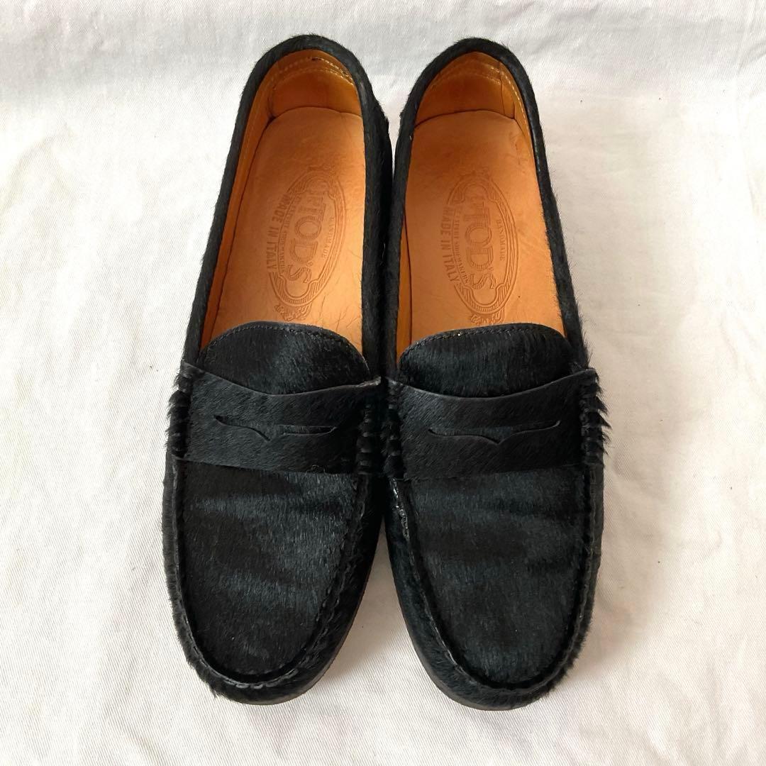 トッズ ローファー ドライビングシューズ ブラック ハラコ 35 1/2