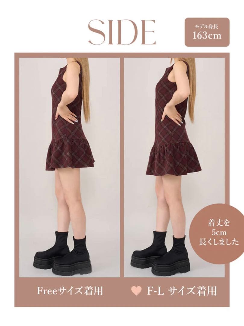 ダーリッチ タータンチェックノースリミニワンピース ボルドー