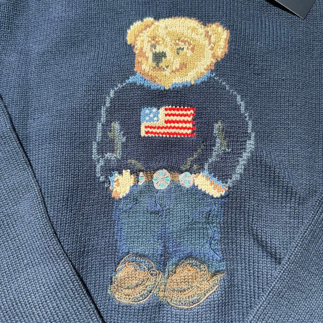 サイズL ポロベア ニット セーター ネイビー 国旗柄 メンズ レディース