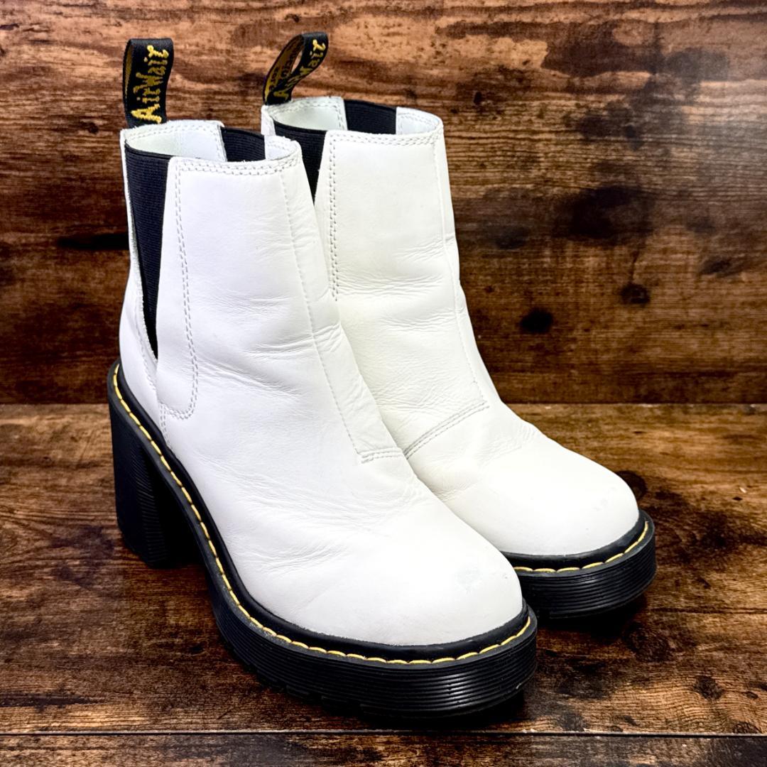 ☆即発 Dr.Martens ホワイトレザー チェルシーブーツ 厚底 サイドゴア