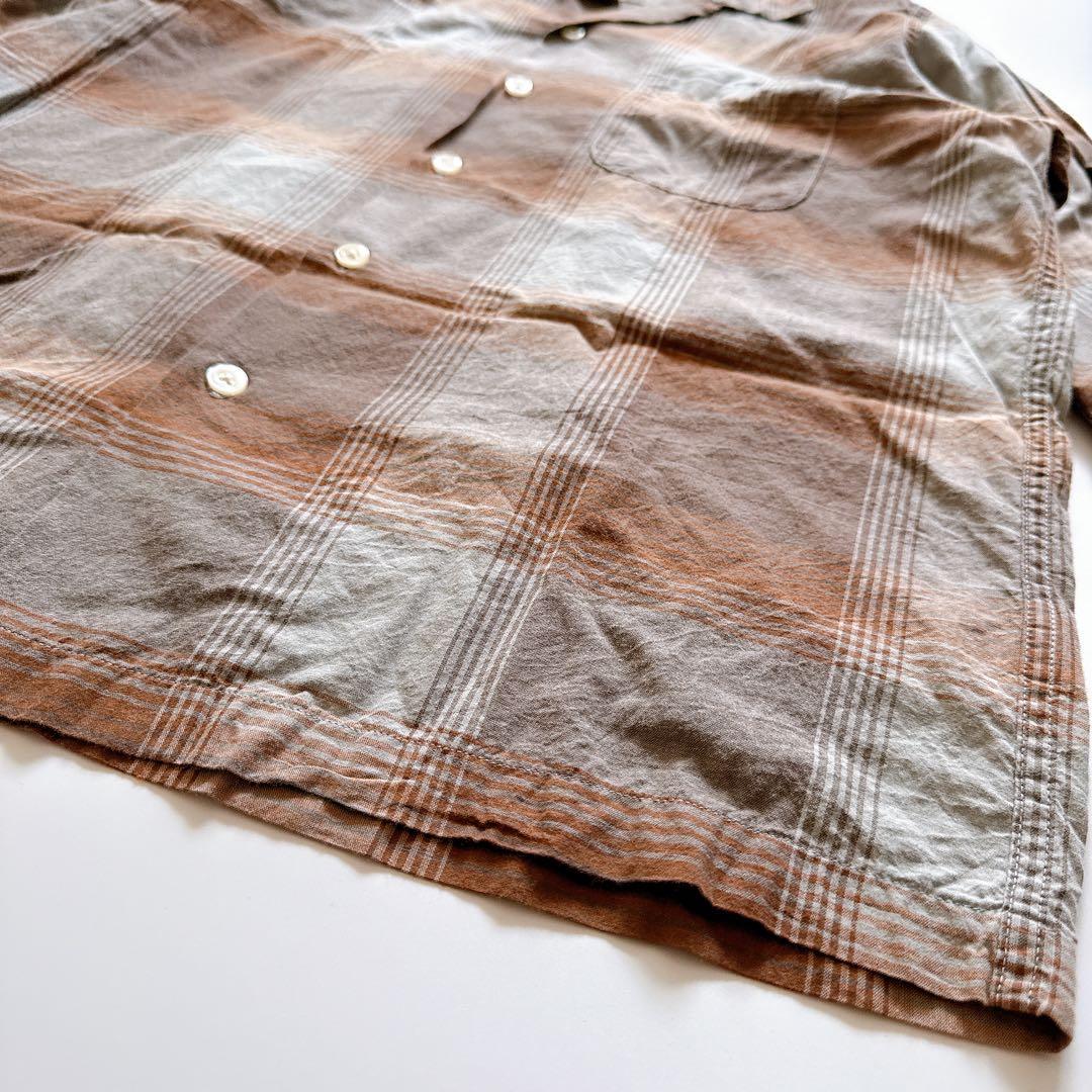 ワコマリア オンブレチェック オープンカラーシャツ M ブラウン 長袖