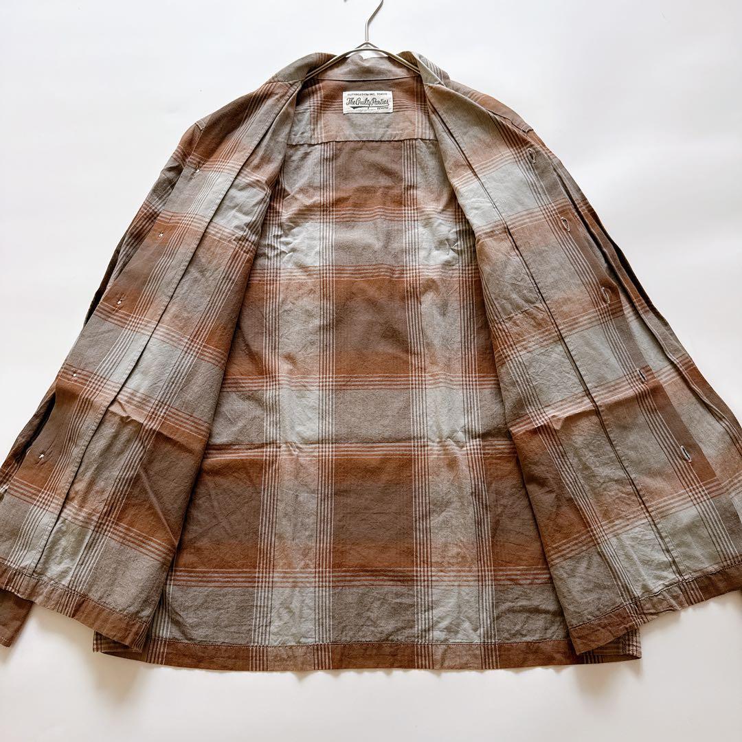ワコマリア オンブレチェック オープンカラーシャツ M ブラウン 長袖