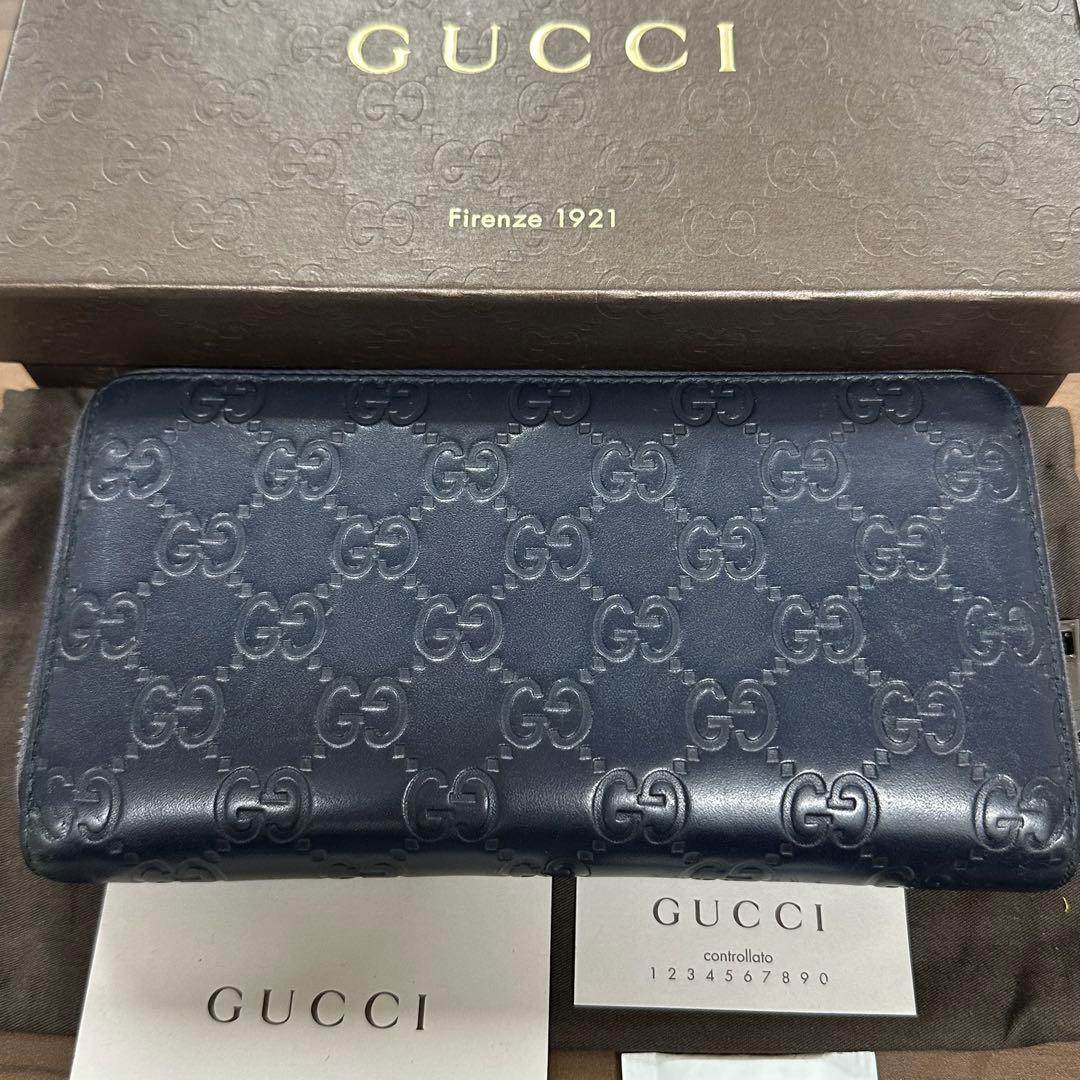 新品同様‼️ グッチ　GUCCI 財布　長財布　シマレザー　ラウンドファスナー