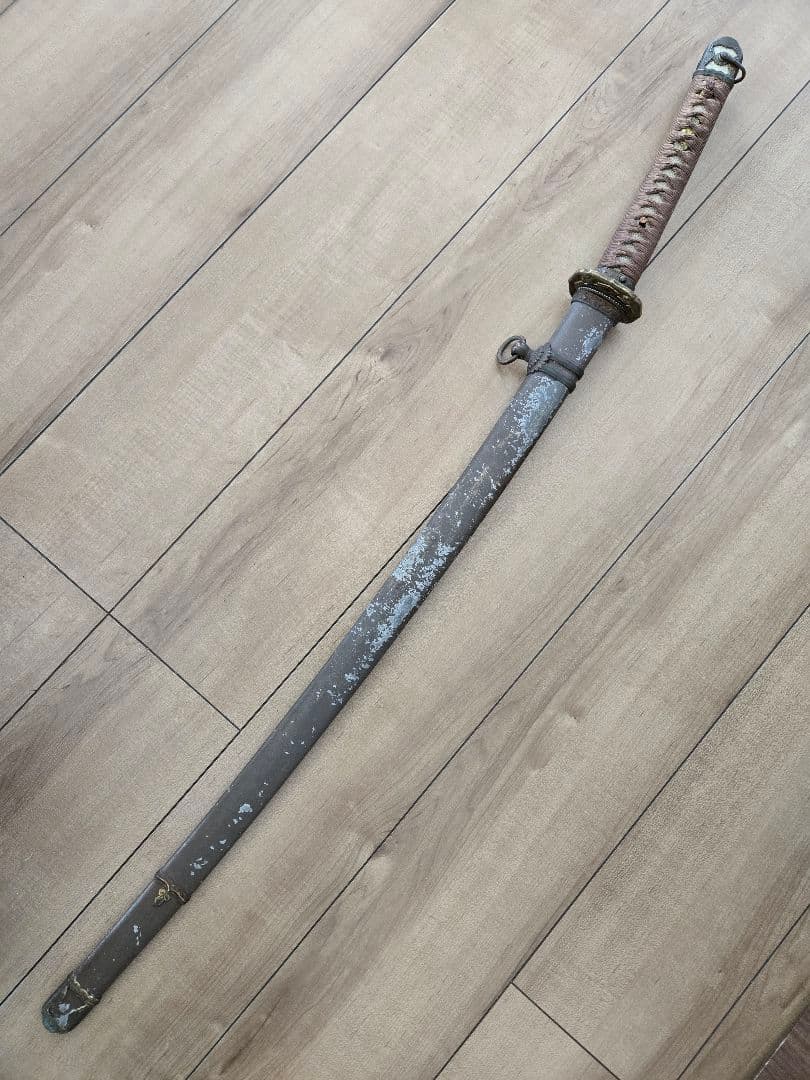 第二次大戦中実物　98式将校軍刀拵え(刀身なし)　8枚切羽　家紋入り　揃い部品