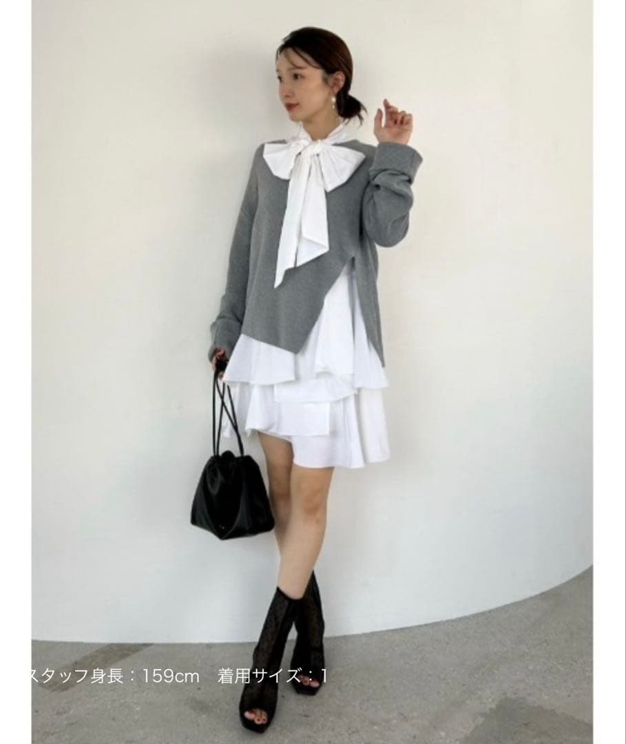 FRAY I.D ワンピース リボンタイコンビニットチュニック グレー