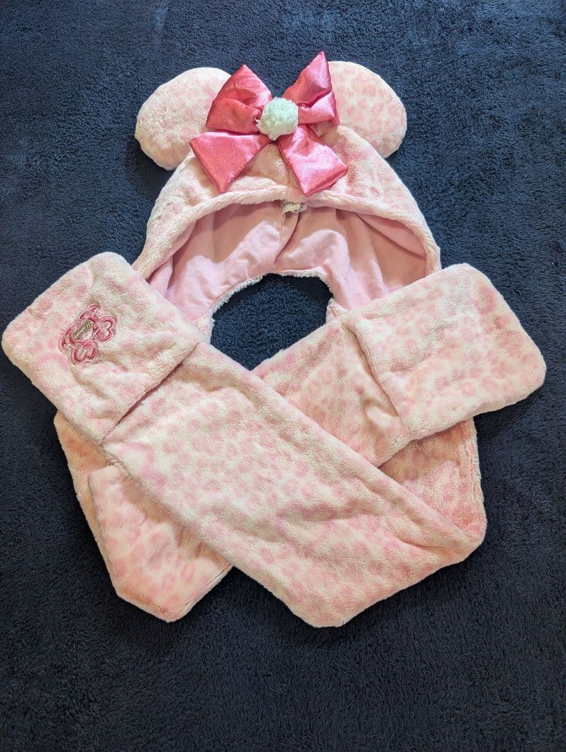 ディズニー　ミニー　マフラーキャップ　ファンキャップ　ピンクヒョウ柄　値引き⭕️