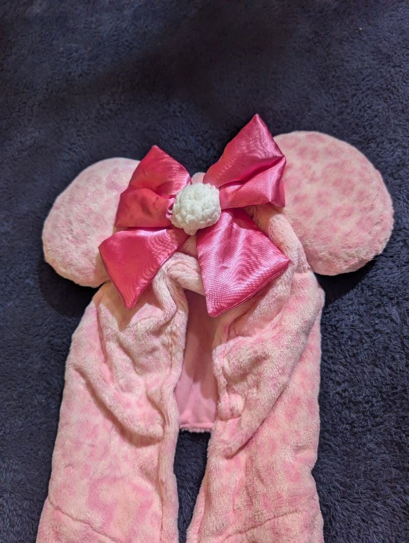 ディズニー　ミニー　マフラーキャップ　ファンキャップ　ピンクヒョウ柄　値引き⭕️