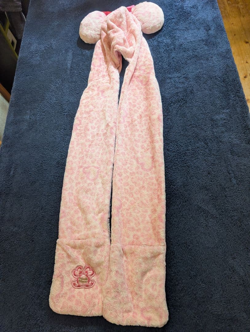 ディズニー　ミニー　マフラーキャップ　ファンキャップ　ピンクヒョウ柄　値引き⭕️