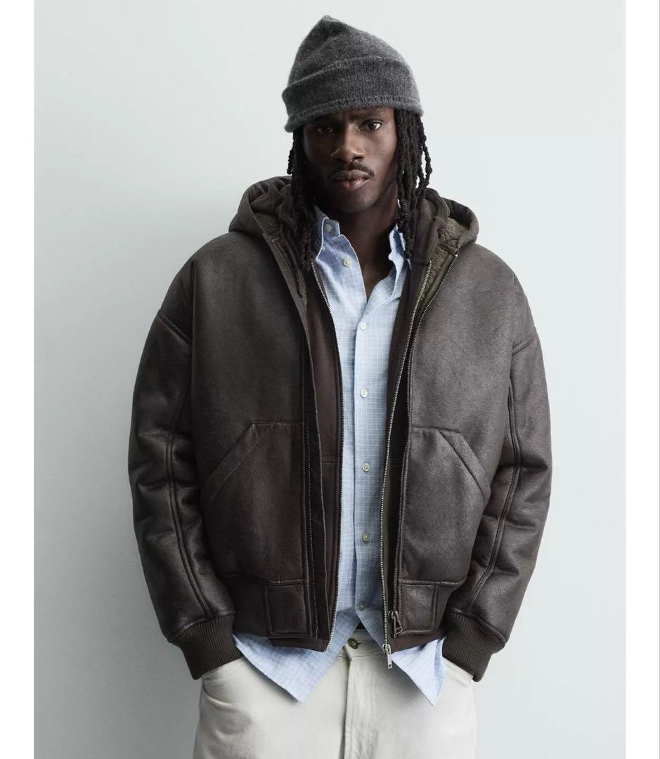 タグ付き新品★ZARAのダブルフェイスフェイクレザージャケット★L★ブラウン色