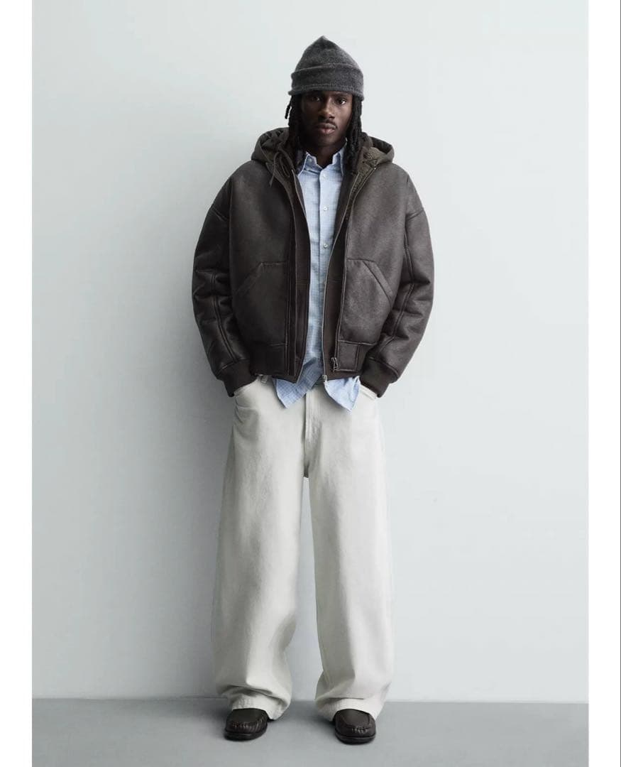 タグ付き新品★ZARAのダブルフェイスフェイクレザージャケット★L★ブラウン色