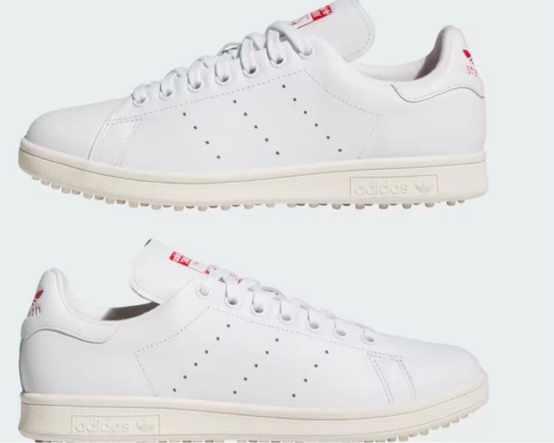 新品2025年アディダスゴルフスタンスミスNNO27スパイクレス紐赤24