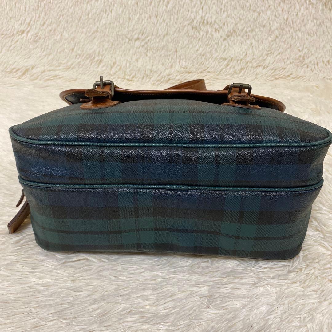 ポロ ラルフローレン メッセンジャーバッグ　グリーン　チェック　フラップ　レザー