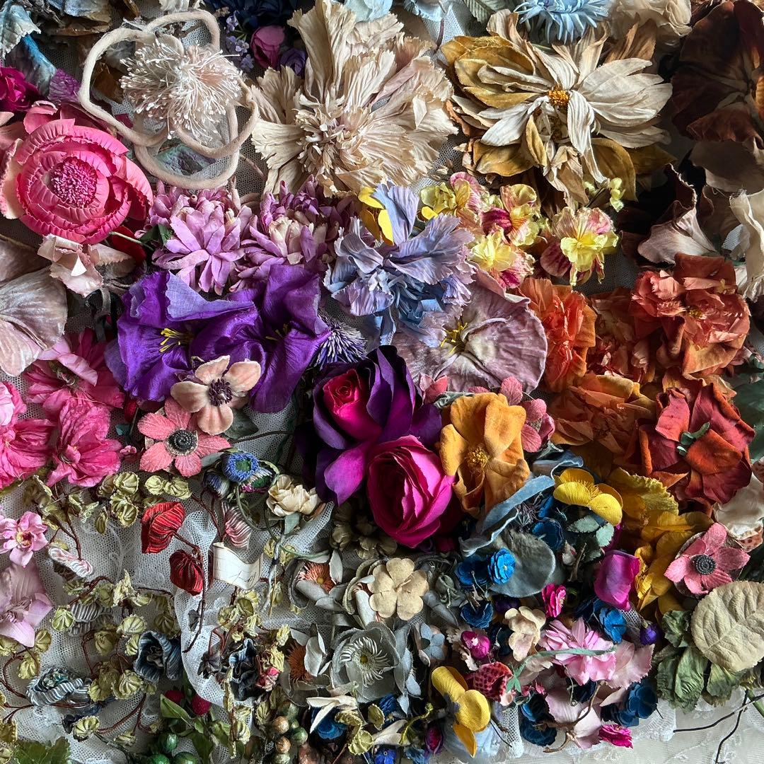 ２：フランスアンティーク　枯れた布花　パーツ　ブロカント　ハンドメイド素材