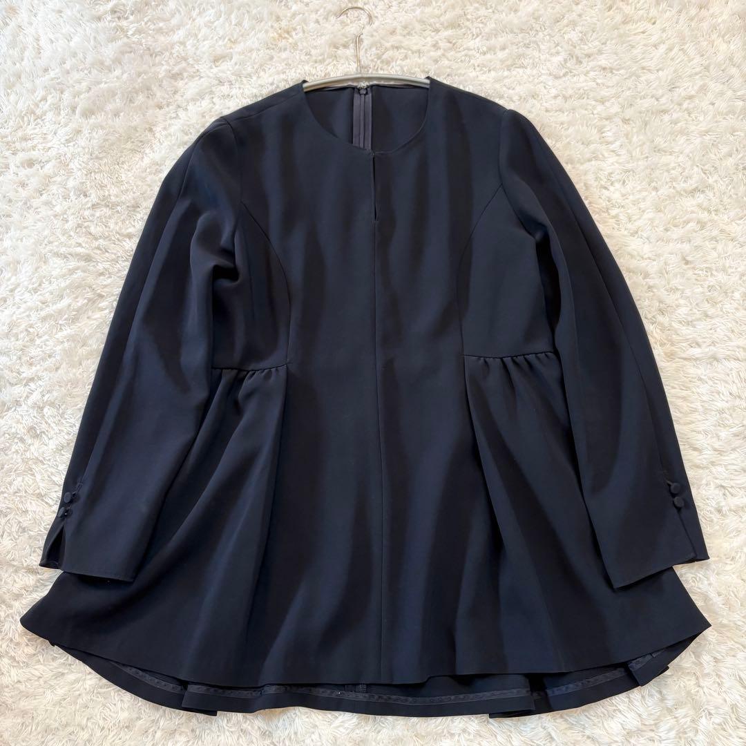 美品♡ANAYI ストレッチクロスペプラム ブラウス ネイビー M