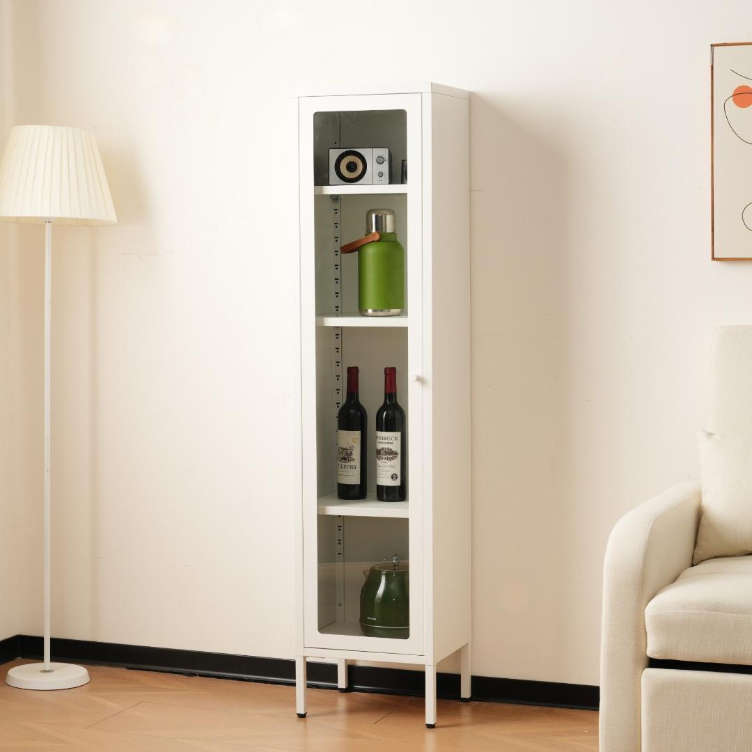 ホワイト キャビネットスリム リビング収納 幅35*奥行30*高さ150CM