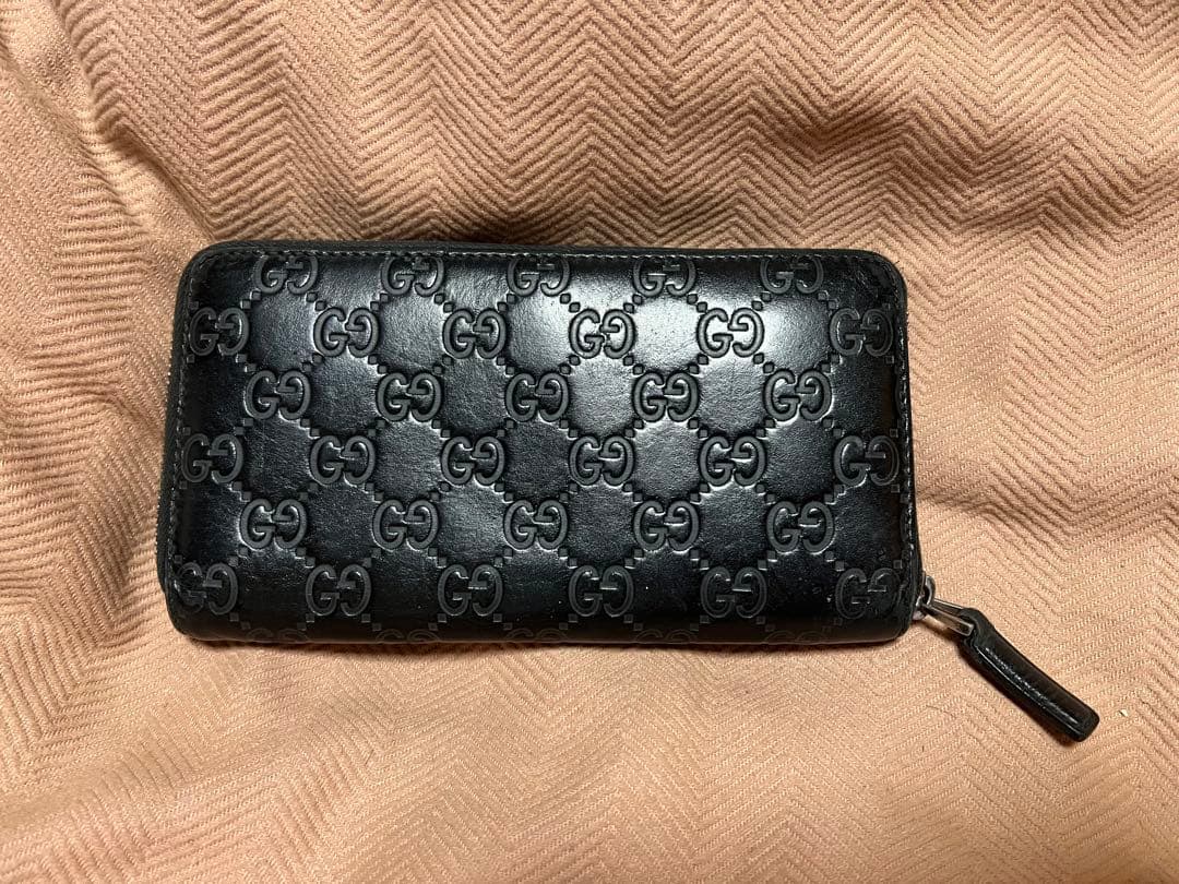GUCCIグッチ シマ GG レザー ラウンドファスナー 長財布
