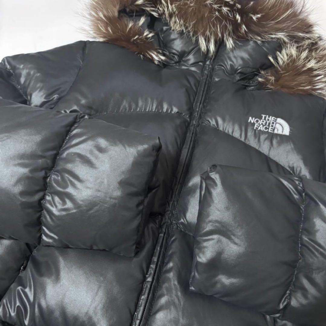 ☆人気　ノースフェイス　刺繍ロゴ　ダウンジャケット　ファーブラック　レディースL