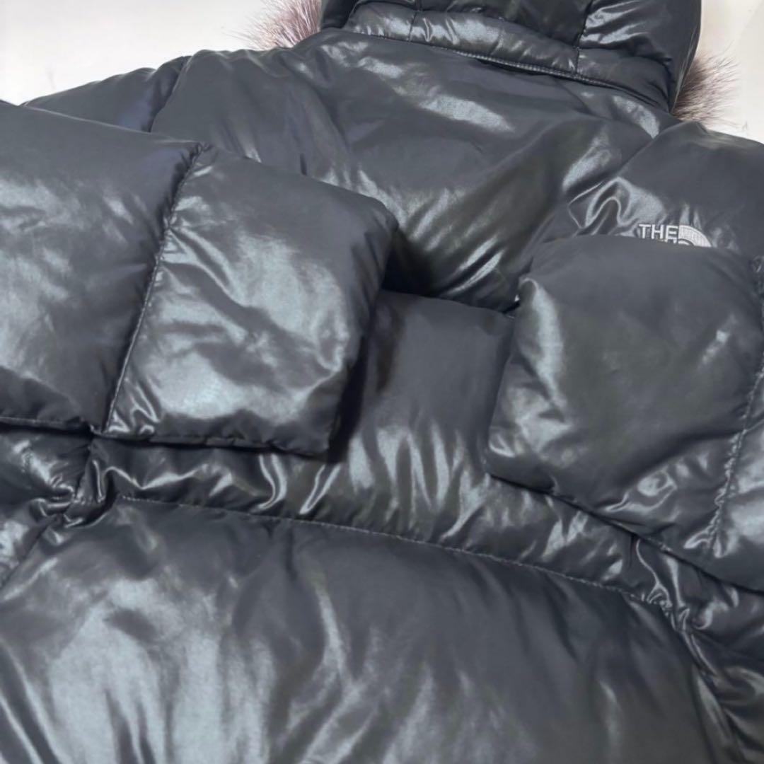 ☆人気　ノースフェイス　刺繍ロゴ　ダウンジャケット　ファーブラック　レディースL