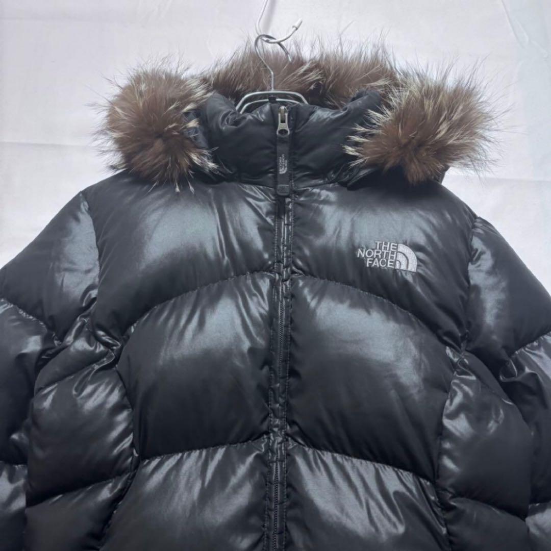 ☆人気　ノースフェイス　刺繍ロゴ　ダウンジャケット　ファーブラック　レディースL