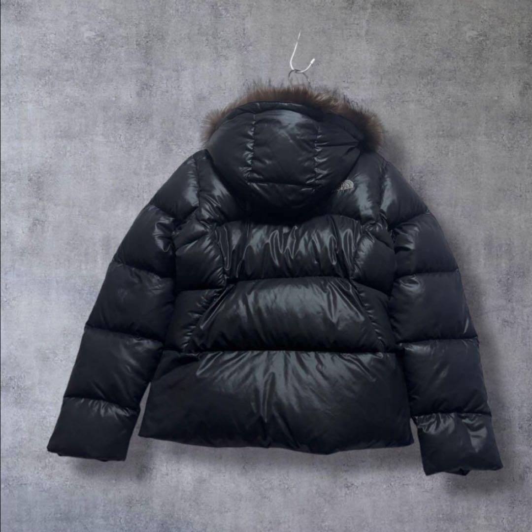 ☆人気　ノースフェイス　刺繍ロゴ　ダウンジャケット　ファーブラック　レディースL