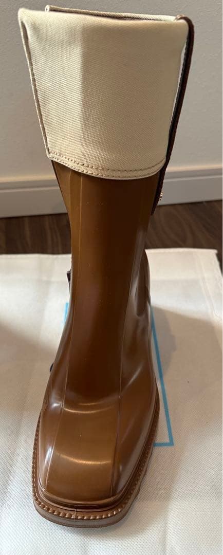 数回着用のみ♪ Chloe PVC キャンバスレインブーツ　ブラウン　晴雨兼用