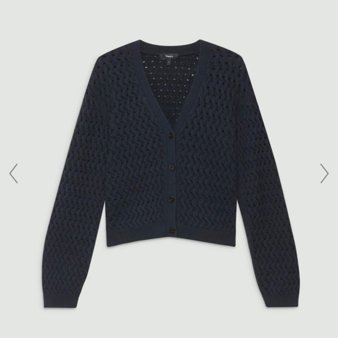 新品✨theory ラウンデッドコットンケーブルカーディガン　25SS ネイビー