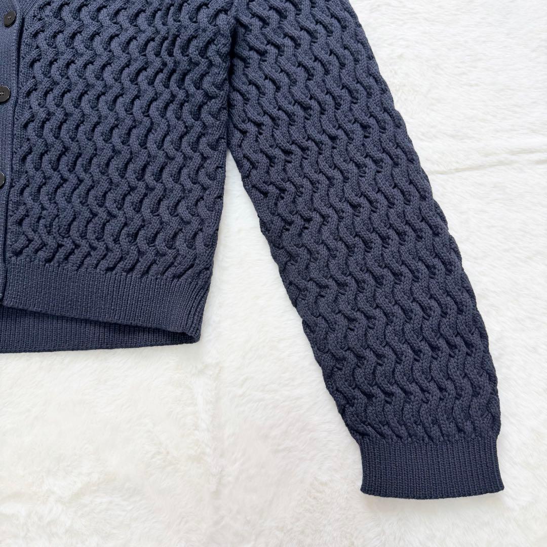 新品✨theory ラウンデッドコットンケーブルカーディガン　25SS ネイビー