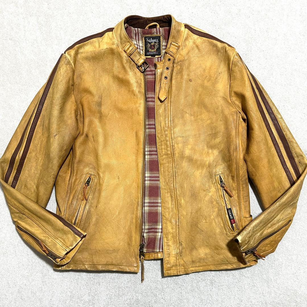 専用★希少✨メンズL Schottクラシックレーサー　シングルライダース　イエロ