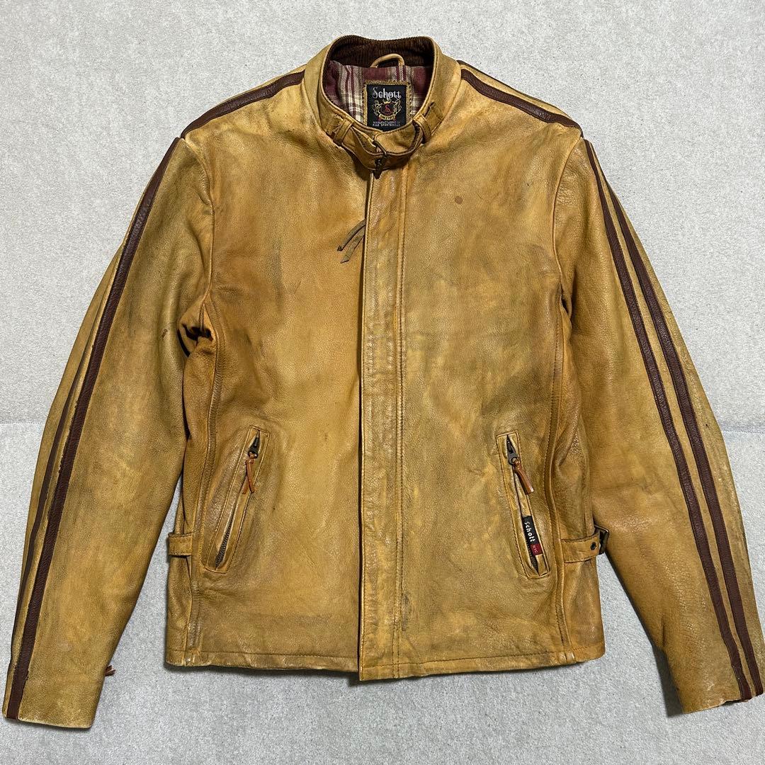 専用★希少✨メンズL Schottクラシックレーサー　シングルライダース　イエロ