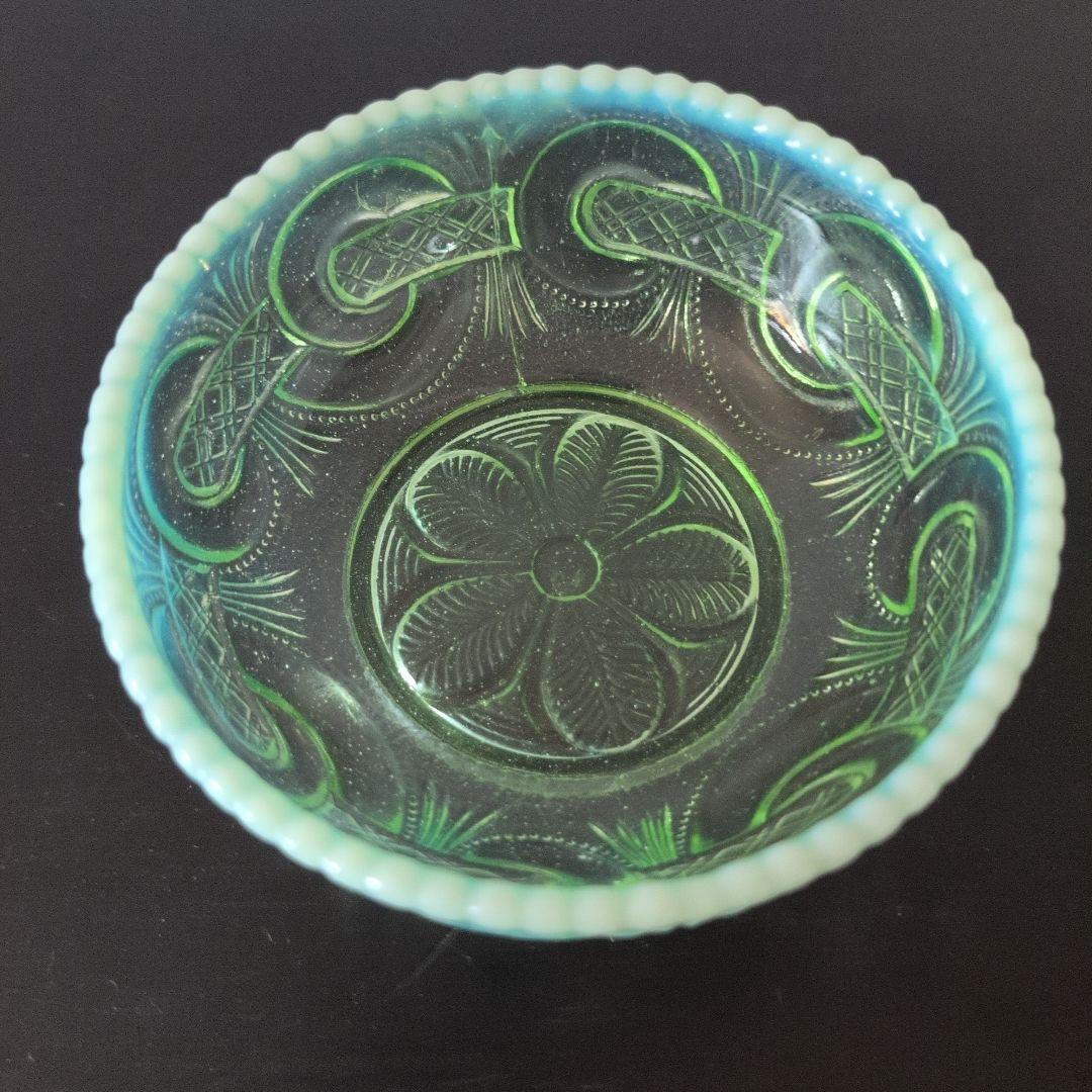 最終値下げ　ウランガラス　渦つなぎ紋　鉢　3客