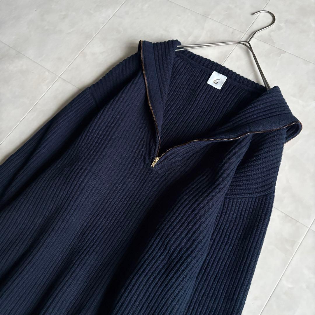 ＜6(ROKU)＞HIGH ZIP SAILOR KNIT/ニット ネイビー F