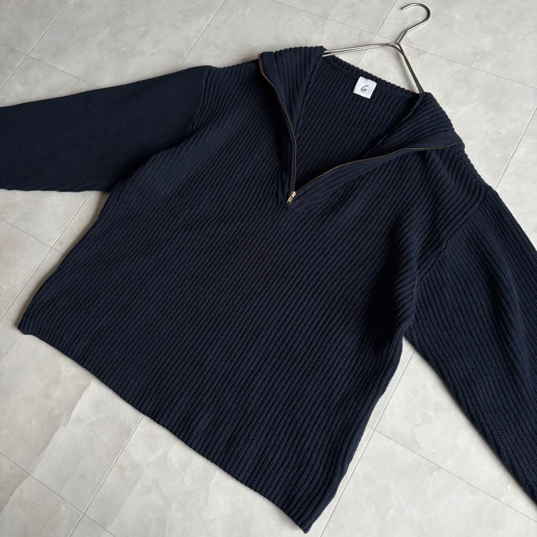 ＜6(ROKU)＞HIGH ZIP SAILOR KNIT/ニット ネイビー F