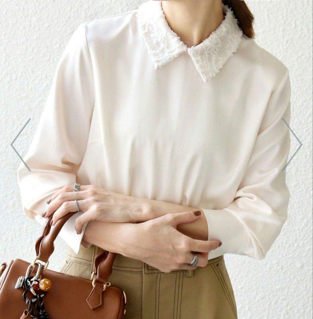 SHIPS any:<洗濯機可能>サテン レースカラー ブラウス