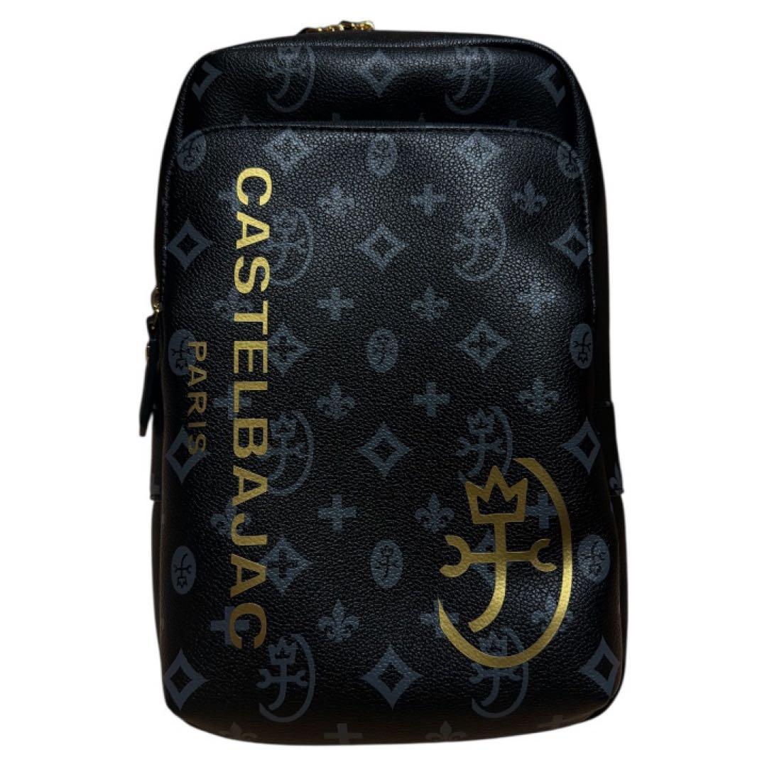 極美品 カステルバジャック サシャ ボディバッグ モノグラム 黒 ゴールドロゴ