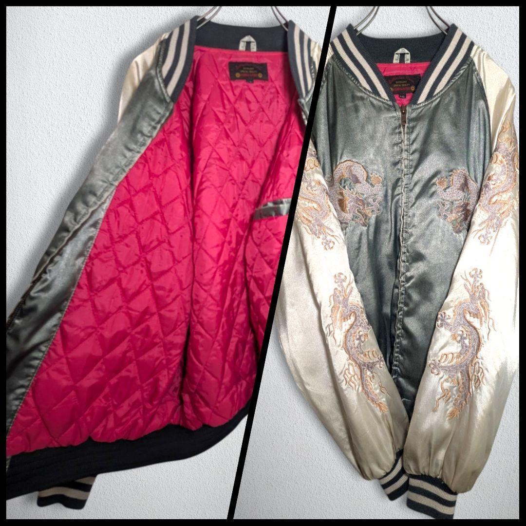 古着　ヴィンテージ　スカジャン　ドラゴン　刺繍　キルティング　メンズ　Lサイズ