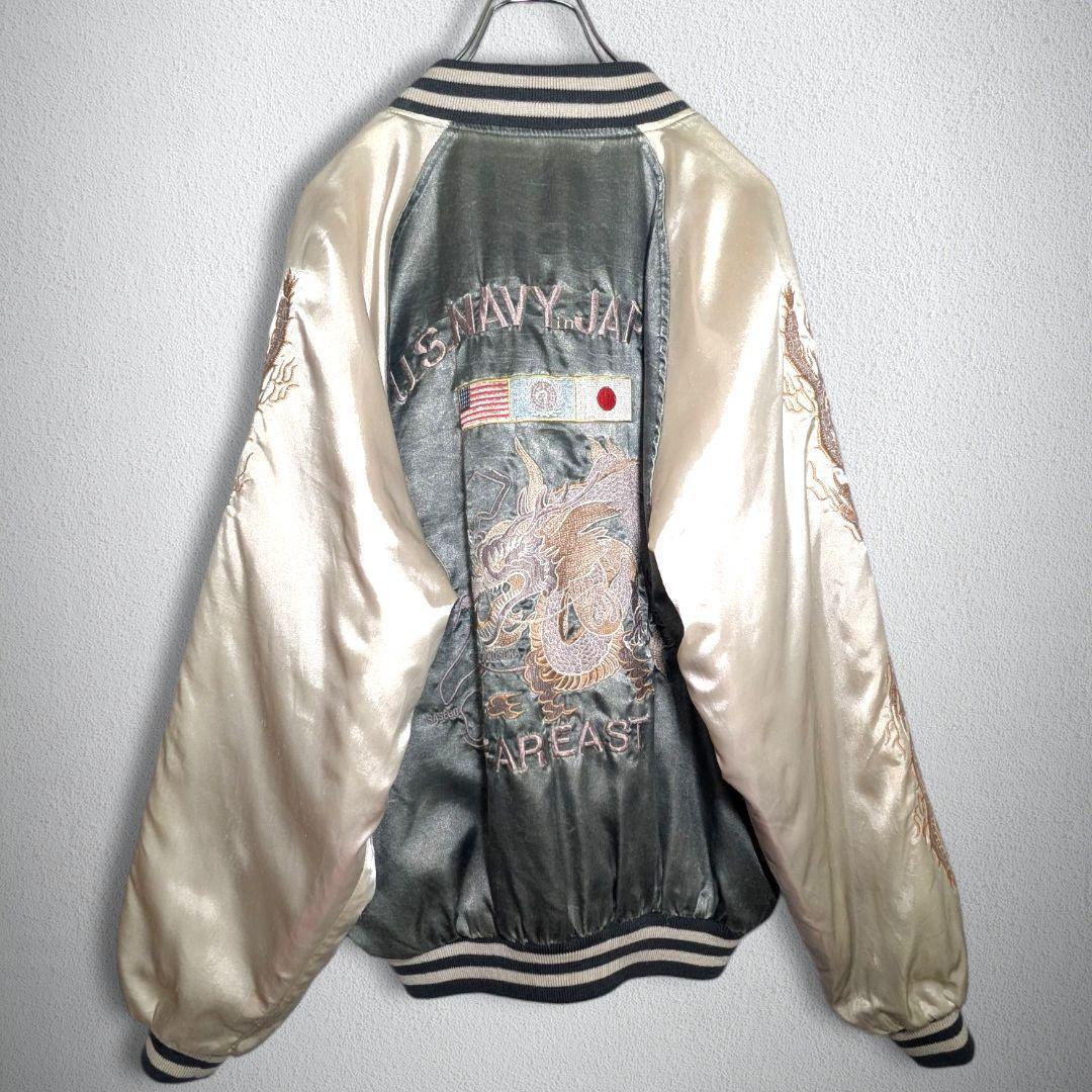 古着　ヴィンテージ　スカジャン　ドラゴン　刺繍　キルティング　メンズ　Lサイズ