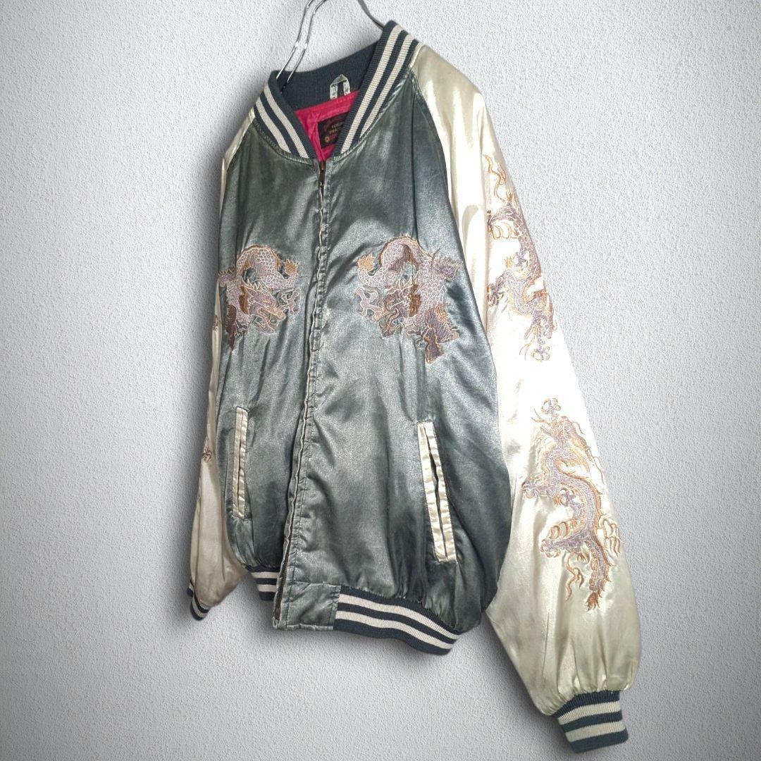 古着　ヴィンテージ　スカジャン　ドラゴン　刺繍　キルティング　メンズ　Lサイズ