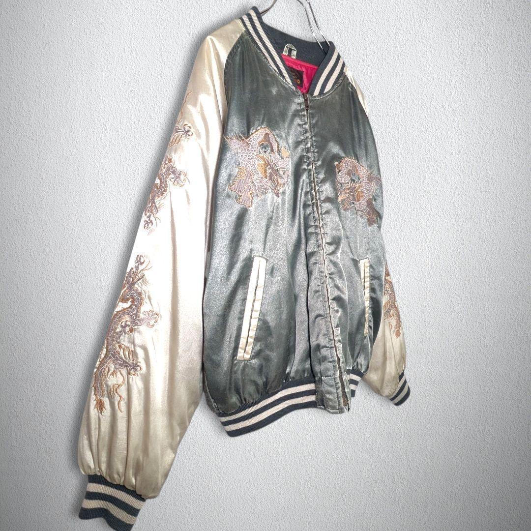 古着　ヴィンテージ　スカジャン　ドラゴン　刺繍　キルティング　メンズ　Lサイズ