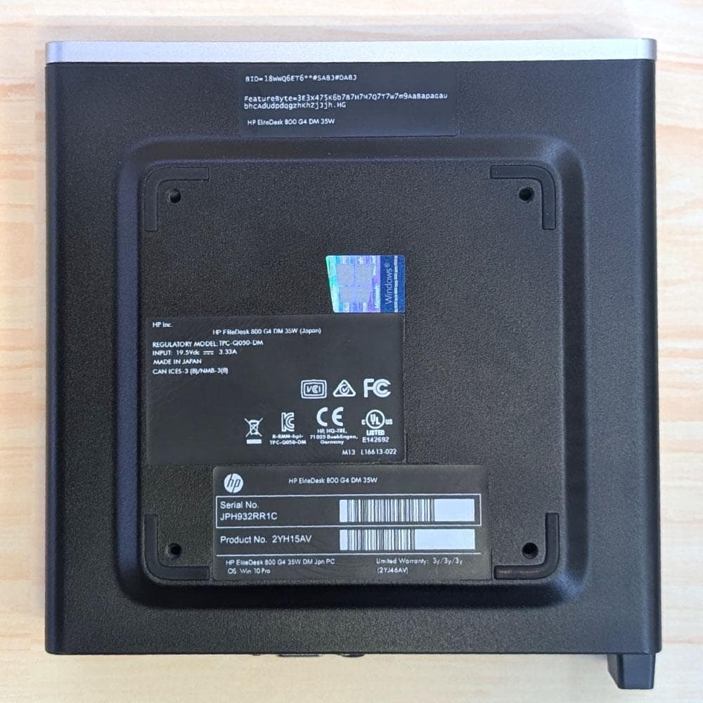 ミニPC HP EliteDesk800G4 i5 8th 256GB/8GB WiFi
