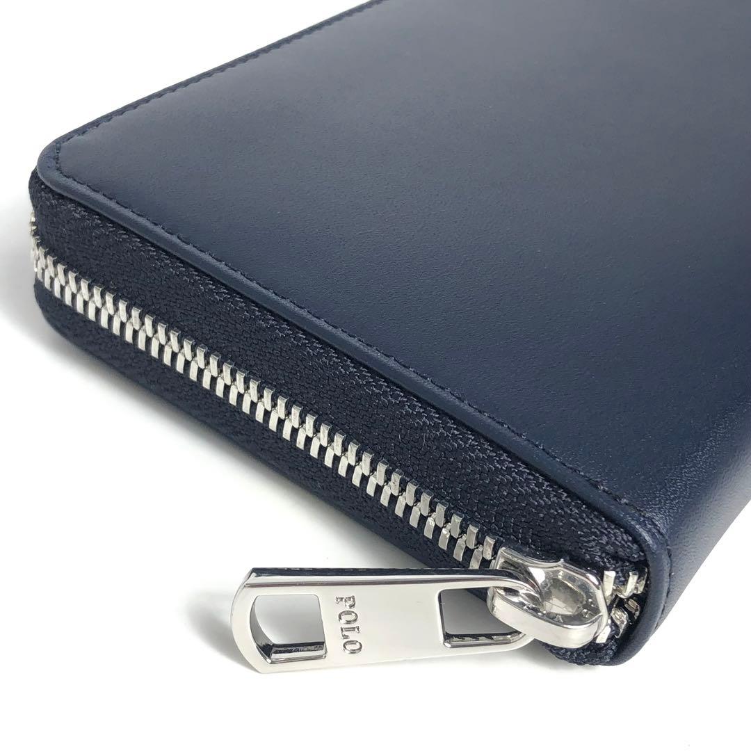 【未使用保管品】ポロ ラルフローレン ラウンドファスナー長財布 ネイビー メンズ