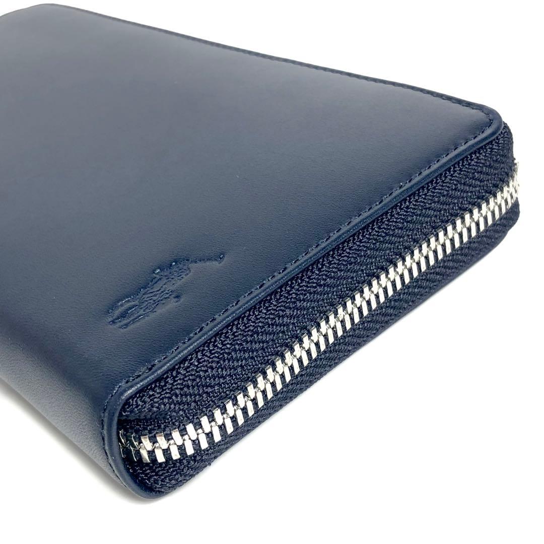 【未使用保管品】ポロ ラルフローレン ラウンドファスナー長財布 ネイビー メンズ