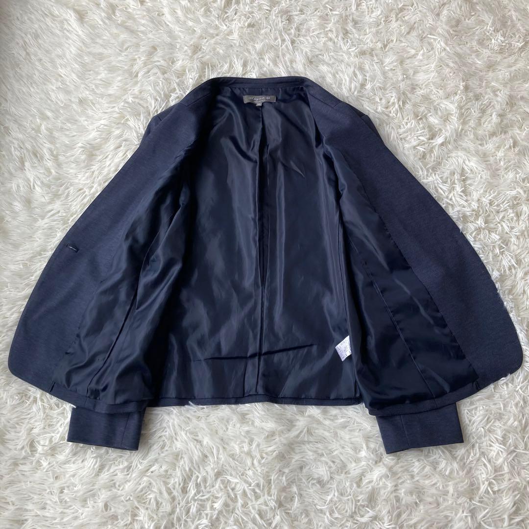 【美品】 UNITED ARROWS ノーカラー セットアップ　ネイビー　38