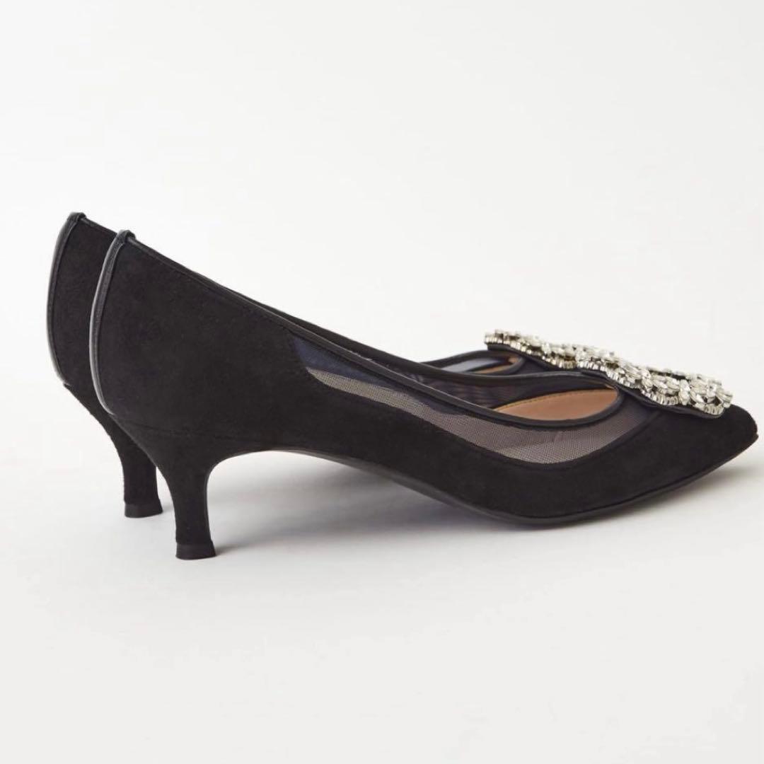 DIANA ブラックビジューバックル付きパンプス　ダイアナ