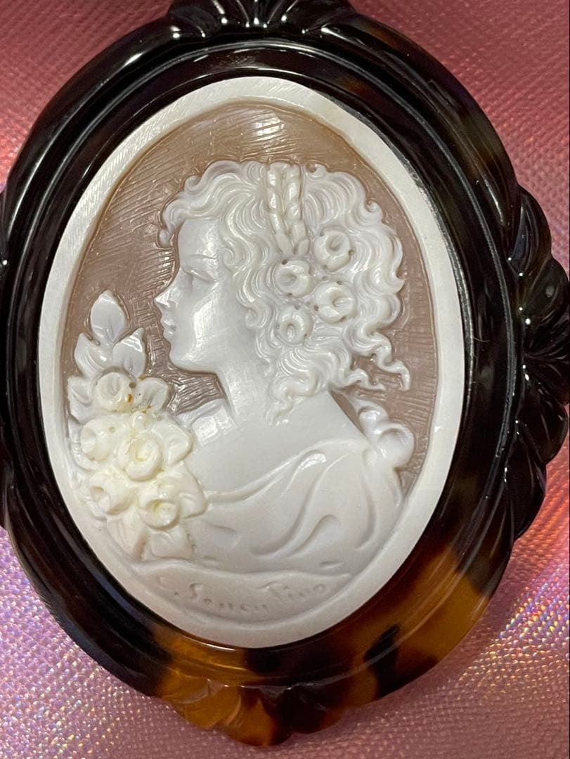 カメオ ベッコウ カメオ 希少 ヴィンテージ サイン入り