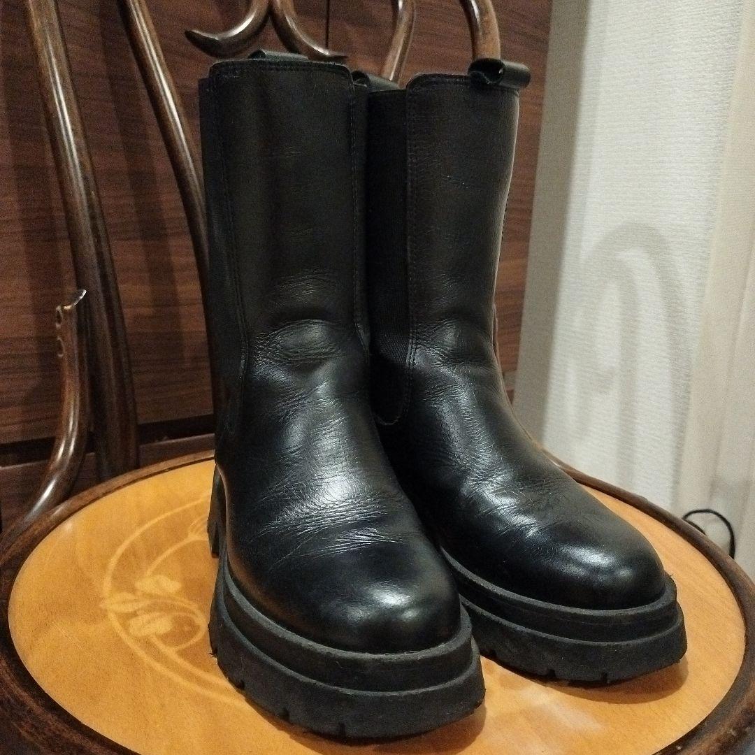 【ENESS/ エネス】チェルシーミドルサイドゴア （ブラック）レザー　37