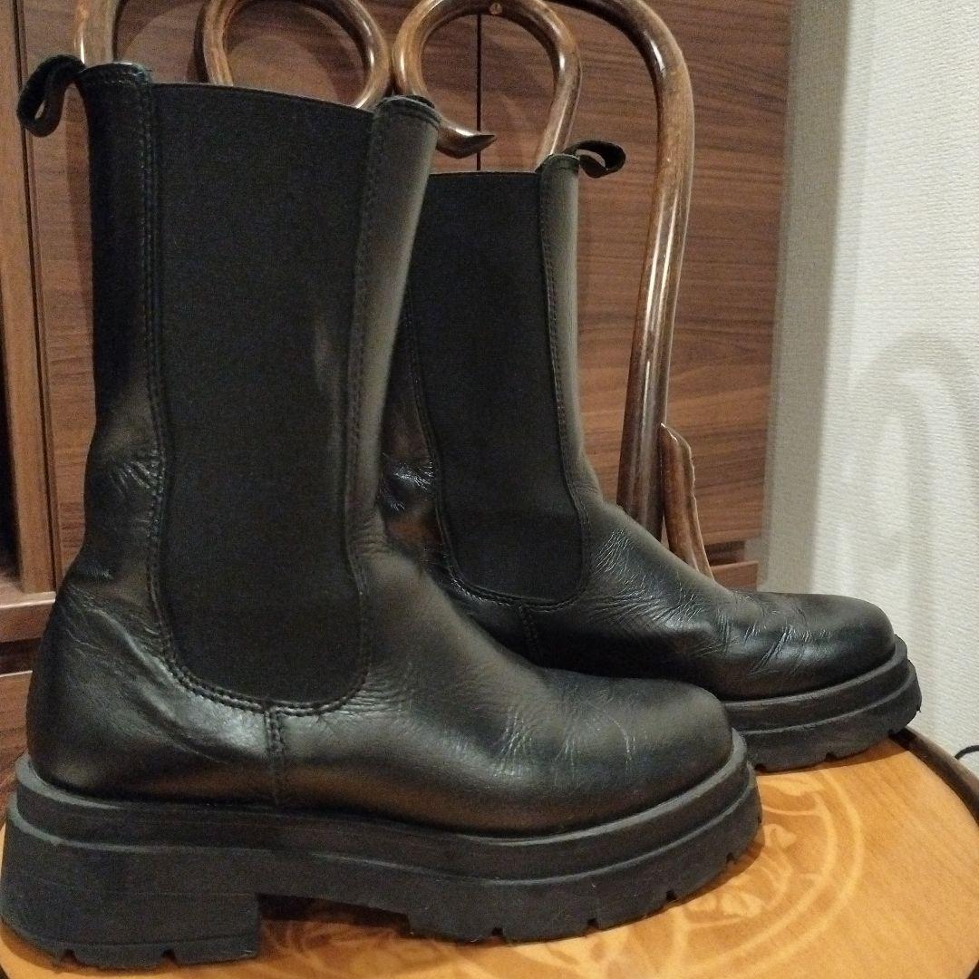 【ENESS/ エネス】チェルシーミドルサイドゴア （ブラック）レザー　37