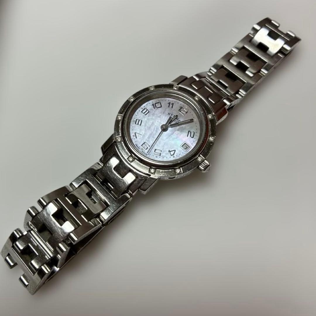 HERMES クォーツ腕時計 ピンクシェル文字盤