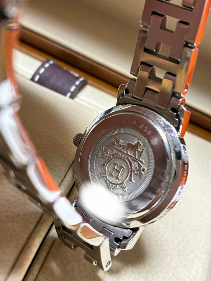 HERMES クォーツ腕時計 ピンクシェル文字盤